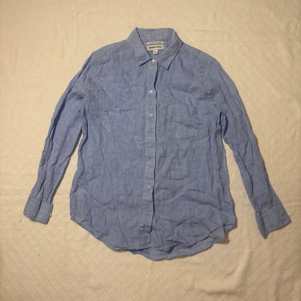Country Road organic french linen light blue chambray button up shirt size 10 - Picture 2 of 5